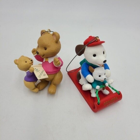 Vintage 90s Hallmark Grandma Christmas Ornament Grandpa Dogs Bears Lot 2 - Picture 1 of 8